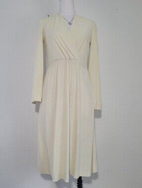 Vintage Melissa Petites Cream Long Sleeve Wrap-Style Midi Dress Size 6